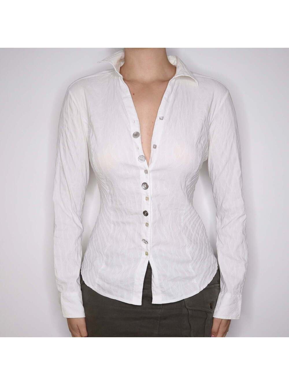 90s Italian Brand White Button Up Blouse (M/L)
